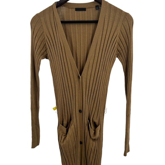 ATM Anthony Thomas Melillo Silk Wide Rib Long Cardigan Sweater Tan Small - Picture 3 of 9